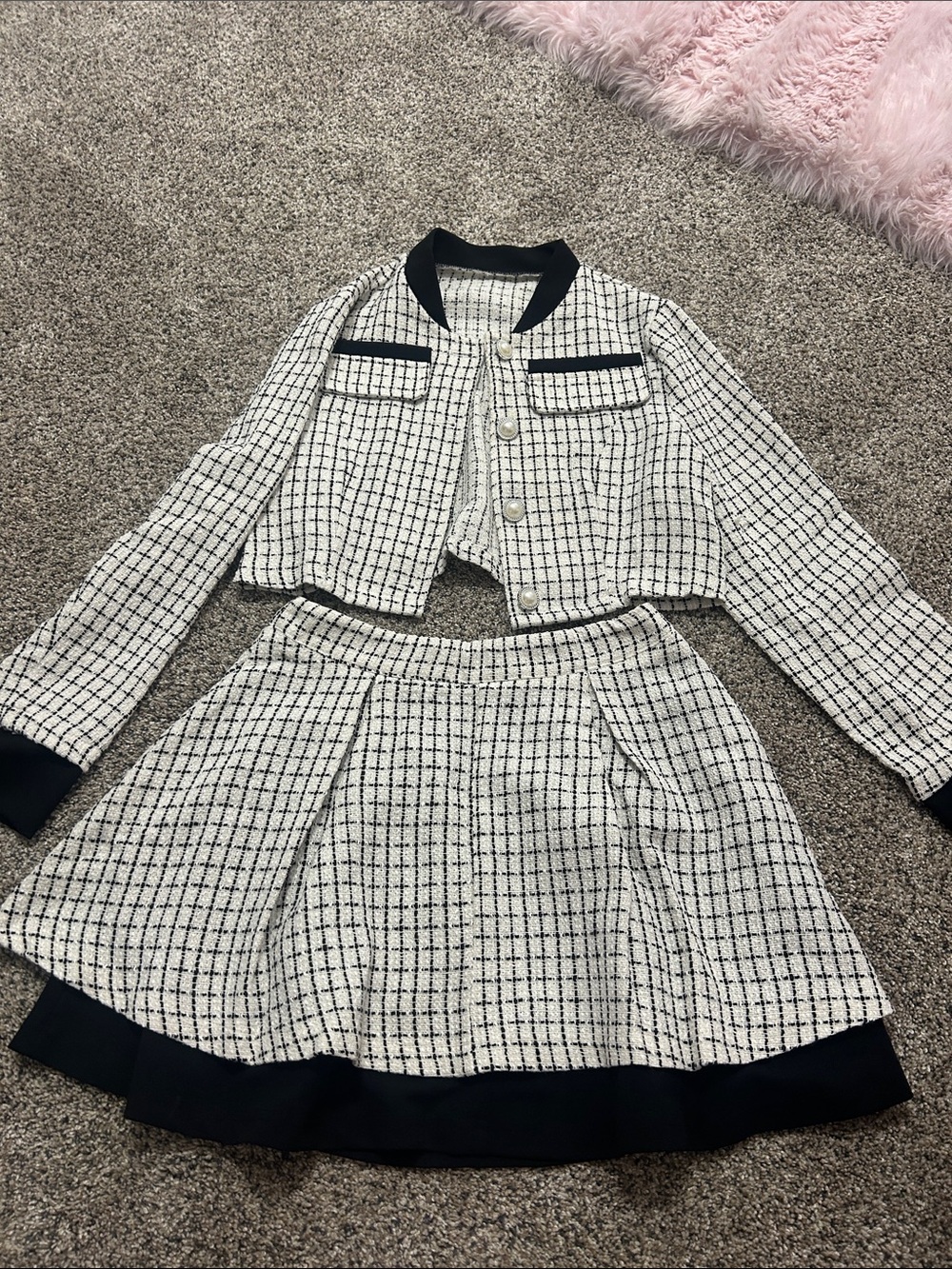 SHEIN Black and White Tweed Skirt Set